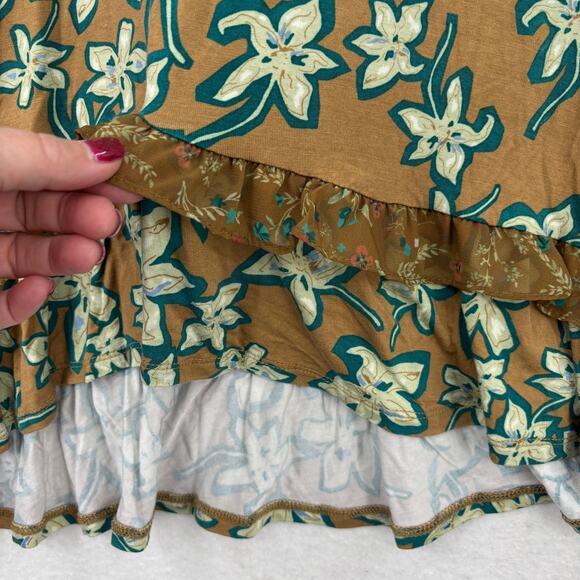 LOGO Lori Goldstein Tunic Blouse Top Size 2X Brown Green Floral Ruffle FLAW - Picture 7 of 13